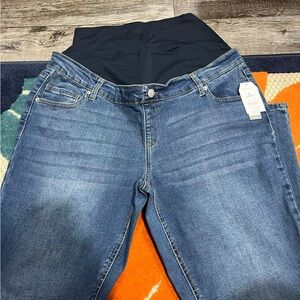 Maternity Dark Blue Denim Jeans with Stretch Panel